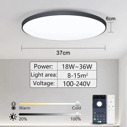 Verthara Smart LED Flush Mount Ceiling Light Fixture – Dimmable Color Temperature Control for Bedroom and Living Room Black 50W