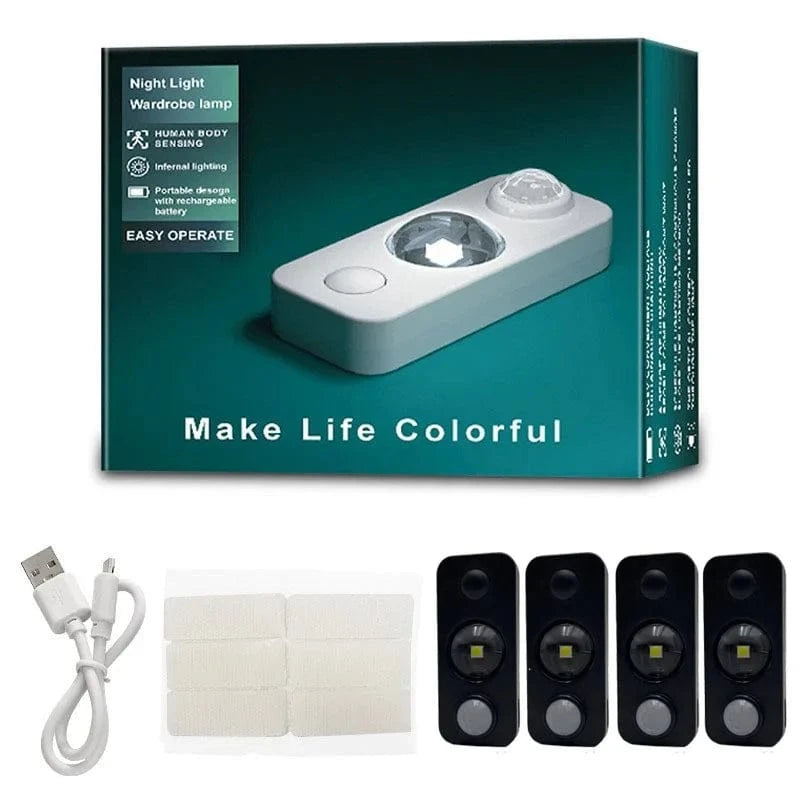 Verthara Smart LED Motion Sensor Night Light - Rechargeable Wireless Indoor Light for Bedroom, Hallway, and Cabinets Black-6500K
