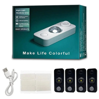 Verthara Smart LED Motion Sensor Night Light - Rechargeable Wireless Indoor Light for Bedroom, Hallway, and Cabinets Black-6500K