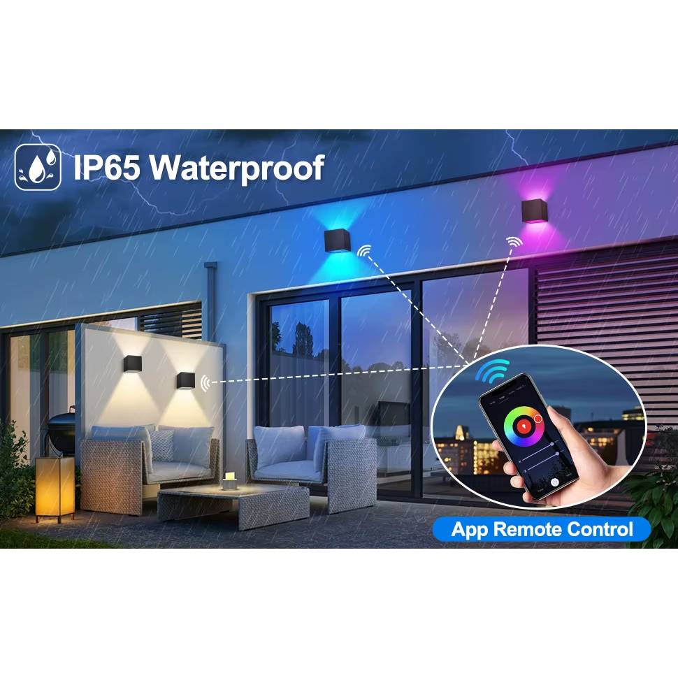 Verthara Smart LED Outdoor Wall Light 2 PCS – Adjustable Up and Down Beam, IP65 Waterproof Modern Exterior Wall Light for Garden and Patio