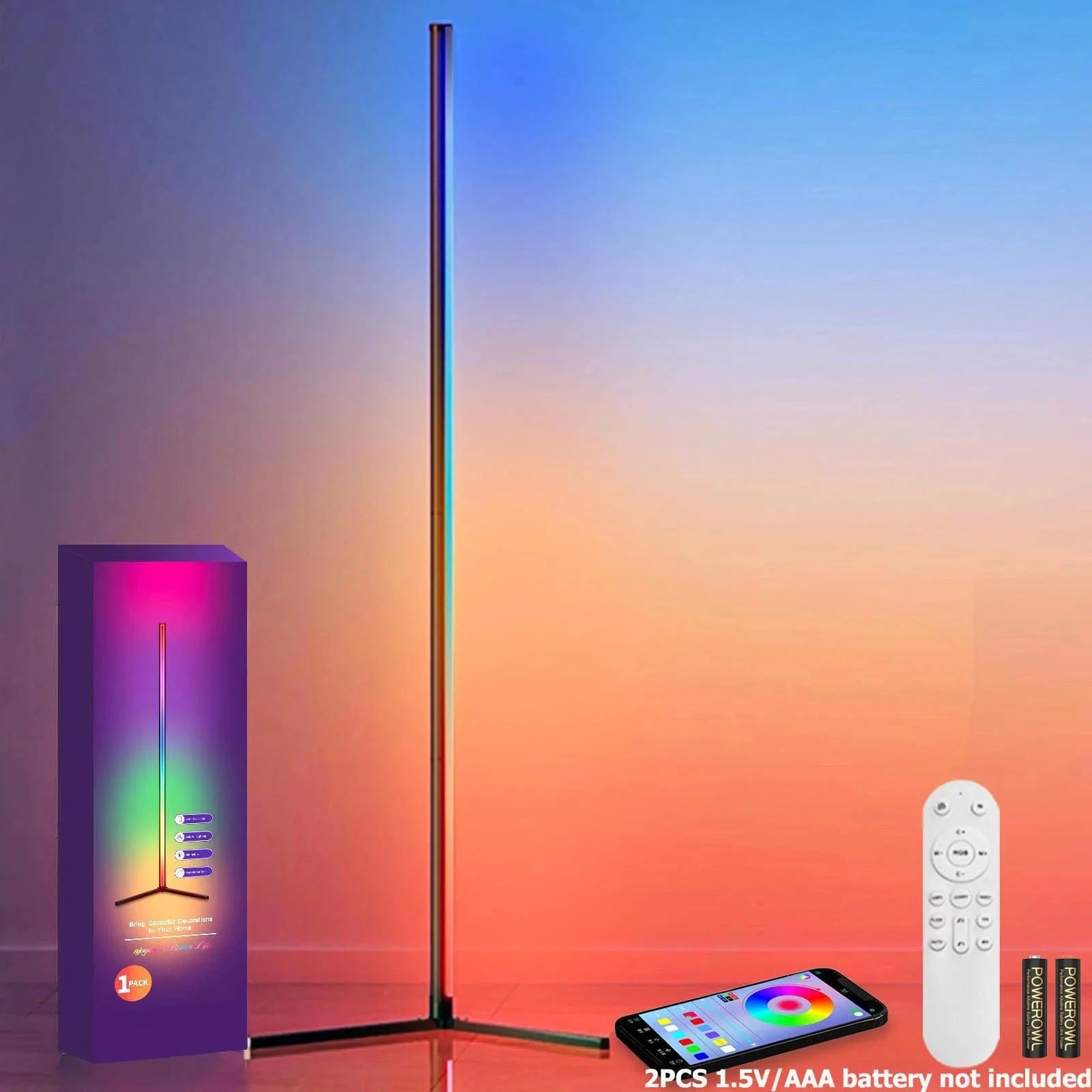 Verthara Smart RGB LED Floor Lamp with Dimmable Functionality for Living Room and Gaming Room - 16 Million Colors, Music Sync, Energy Efficient 155 cm / Without headlights