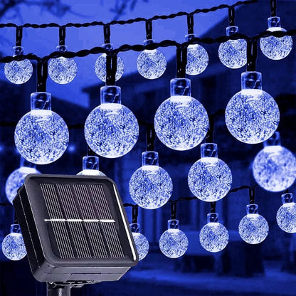 Verthara Solar Fairy Globe String Lights – 20ft, 30 Lights, 8 Functions, IP54 Waterproof for Outdoor Party and Holiday Decorations Blue / 11M 60LEDs