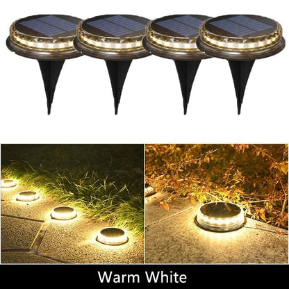 Verthara Solar LED Disk Lights for Outdoor Garden – IP65 Waterproof, Dusk-to-Dawn Sensor, 17 LEDs, Durable Landscape Lighting Warm light / 2pcs