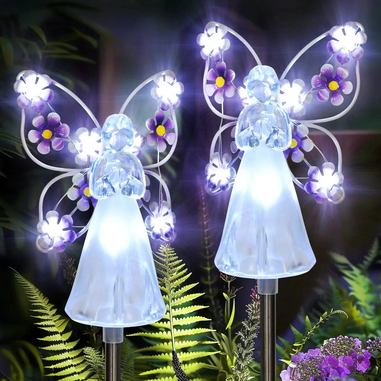 Verthara Solar LED Garden Light - Angel Design - Waterproof - Outdoor Decorative - Automatic On/Off - Durable Stainless Steel 2pc