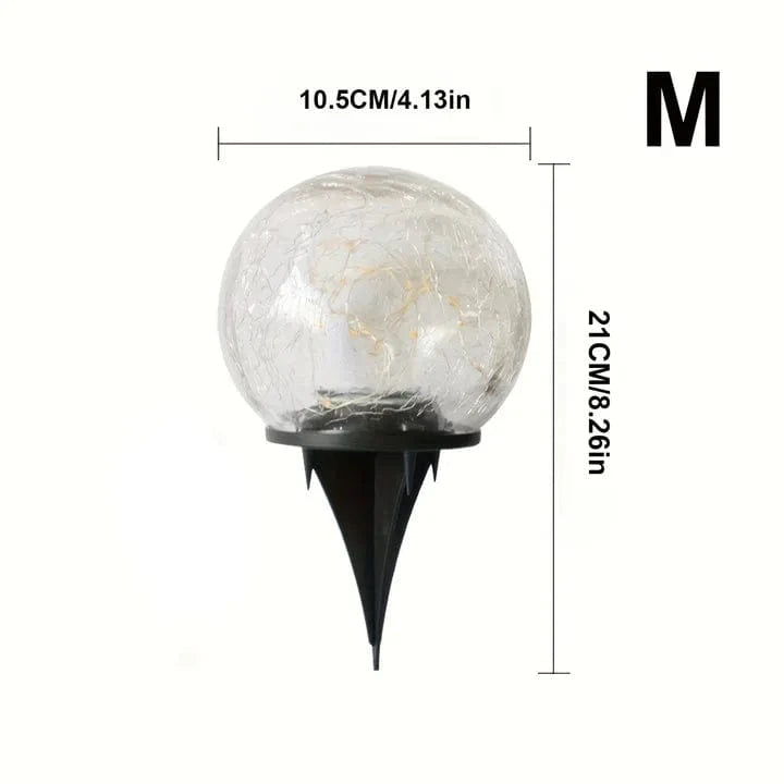 Verthara Solar LED Garden Light - Cracked Glass Ball Design - Waterproof - Warm White - Outdoor - Patio - Lawn Decor