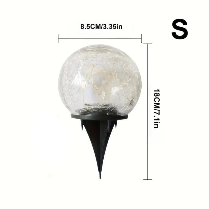 Verthara Solar LED Garden Light - Cracked Glass Ball Design - Waterproof - Warm White - Outdoor - Patio - Lawn Decor