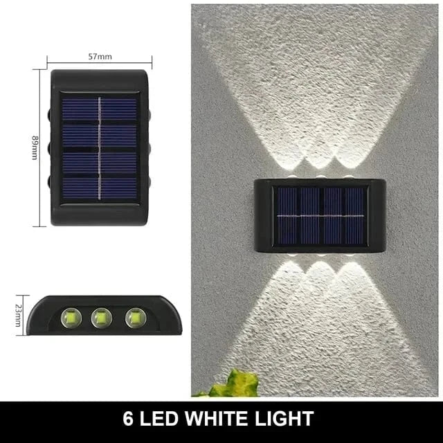 Verthara Solar LED Outdoor Wall Light – Waterproof - Auto On/Off - Warm White - Durable ABS - Easy Installation - IP65 Rated 6LED white