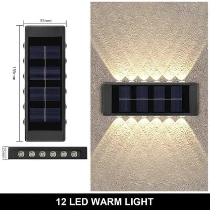 Verthara Solar LED Outdoor Wall Light – Waterproof - Auto On/Off - Warm White - Durable ABS - Easy Installation - IP65 Rated 12LED warm
