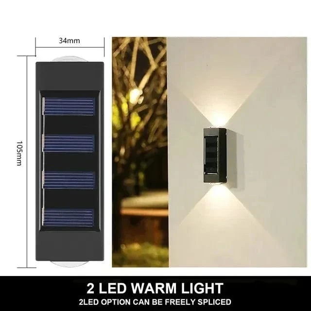 Verthara Solar LED Outdoor Wall Light – Waterproof - Auto On/Off - Warm White - Durable ABS - Easy Installation - IP65 Rated 2LED warm