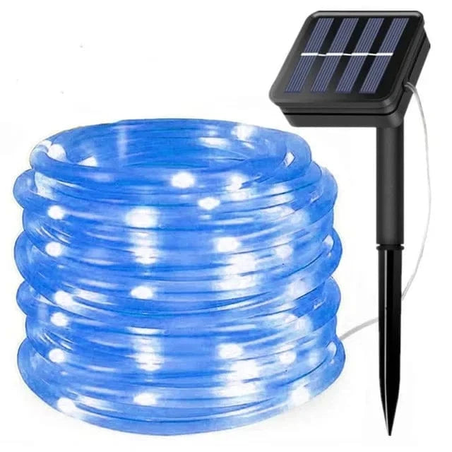 Verthara Solar LED Rope Light – Waterproof – 300 LEDs – 8 Lighting Modes – Outdoor Christmas Lights – Warm White/Colourful Options Blue Light / 22M200Leds