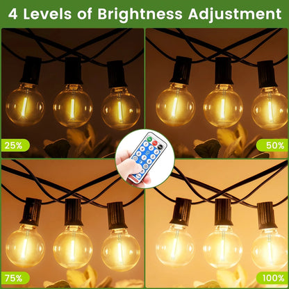 Verthara Solar LED String Lights – 20m - G40 Bulbs - Waterproof - Dimmable - USB & Solar Charging - 8 Lighting Modes - Ideal For Outdoor Decoration Default