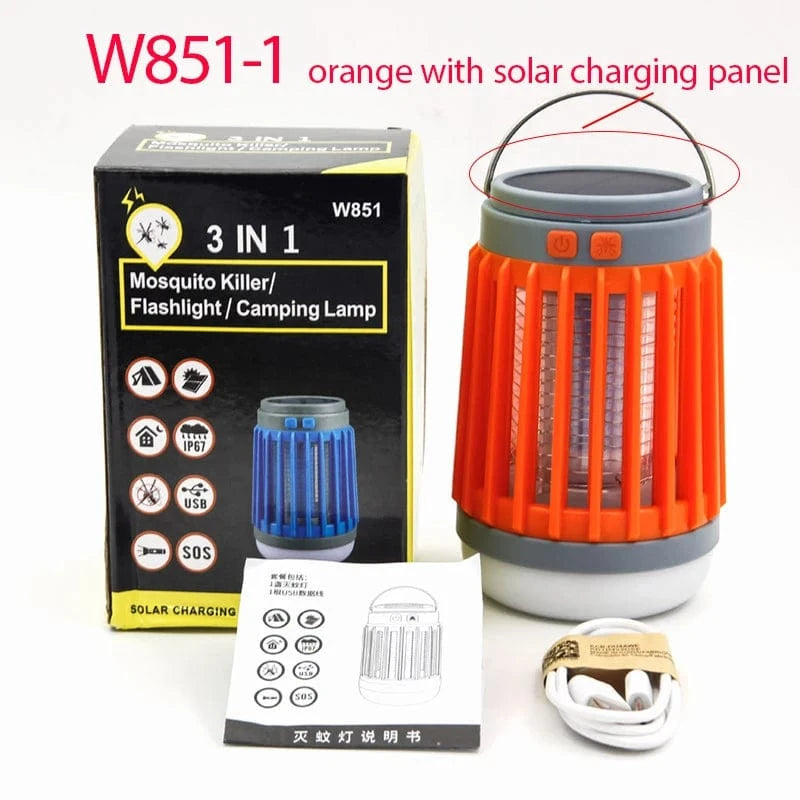 Verthara Solar-Powered Mosquito Bug Zapper Lamp with Light – Indoor and Outdoor Insect Trap, 2000mAh Battery, Energy Efficient Design W851-1 solar orange