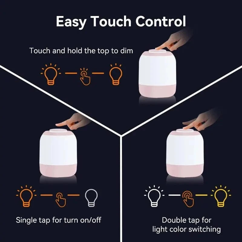 Verthara Touch Sensor LED Table Lamp - Portable Bedside Lamp for Kids with Warm White Light, USB Rechargeable and Energy Efficient