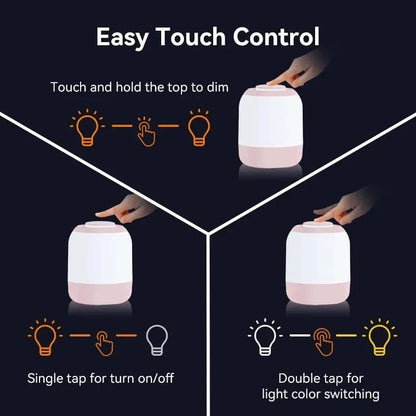 Verthara Touch Sensor LED Table Lamp - Portable Bedside Lamp for Kids with Warm White Light, USB Rechargeable and Energy Efficient