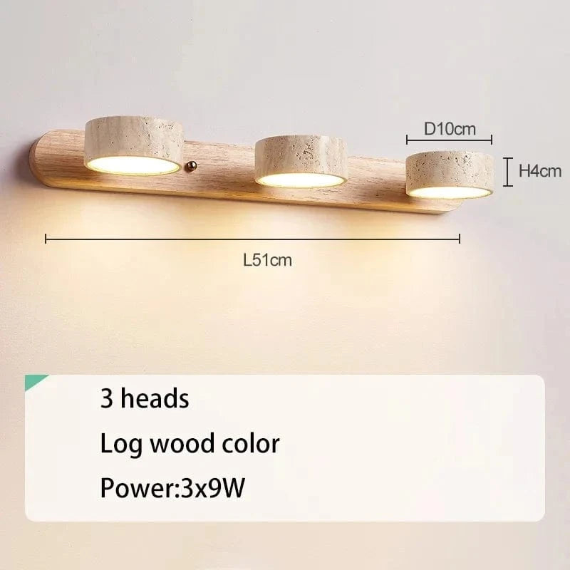 Verthara Travertine Wall Sconce Lamp with Rotatable Wood Accent for Elegant Bedroom Wall Lighting