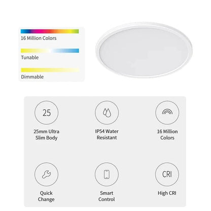 Verthara Ultra Thin Smart RGB Flush Mount Ceiling Light Fixture – Dimmable LED with Wi-Fi Control, 2700K-6500K Color Temperature Default