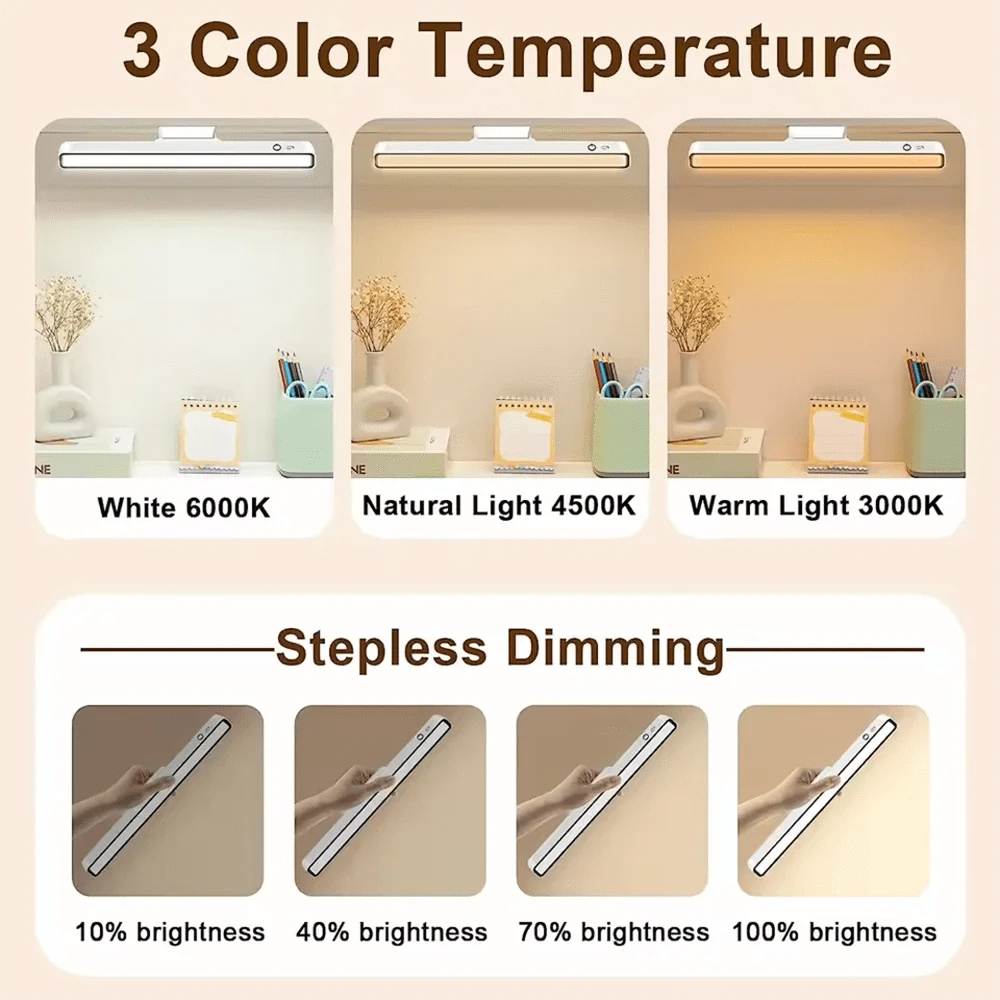 Verthara USB Rechargeable Magnetic Desk Lamp with Eye Protection, 3 Color Modes, Compact Design for Small Spaces Default
