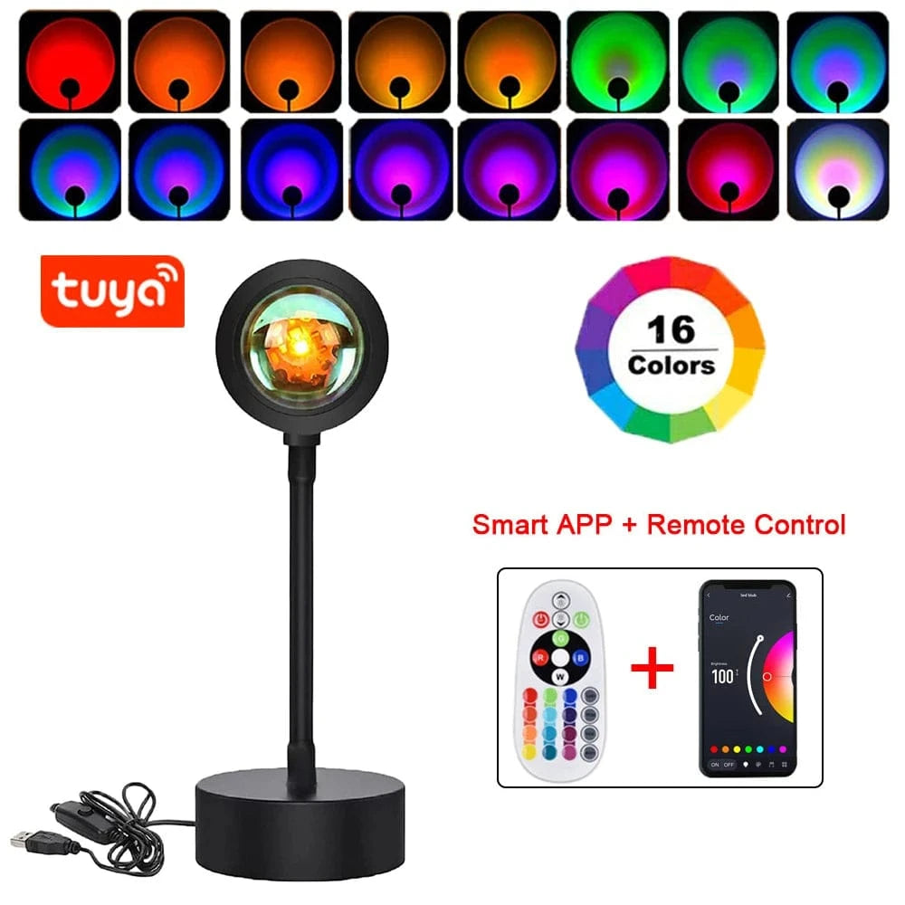 Verthara USB Sunset Projector Lamp with Smart APP Control - LED Night Light for Room Decoration and Photography, Adjustable Colors and Brightness 16 Colors Remote APP