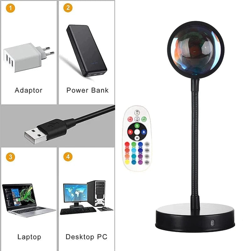 Verthara USB Sunset Projector Lamp with Smart APP Control - LED Night Light for Room Decoration and Photography, Adjustable Colors and Brightness