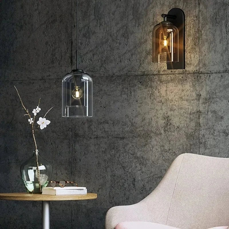 Verthara Vintage Glass Wall Lights – Postmodern Bathroom Sconces with E27 Bulb Compatibility, Indoor Wall Lamp for Hallway and Bedroom