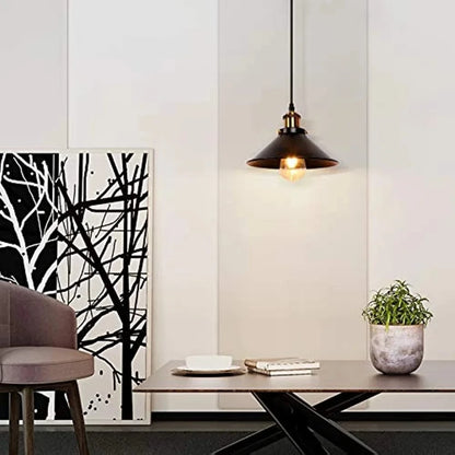 Verthara Vintage Industrial Black Pendant Light with E27 Base – Adjustable Height Hanging Light for Living Room and Dining Room