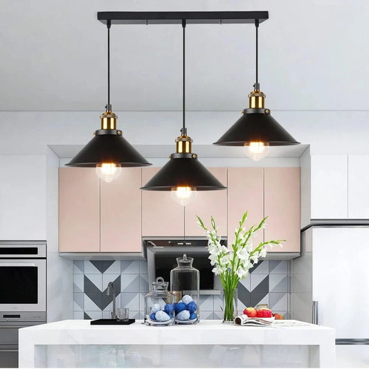Verthara Vintage Industrial Black Pendant Light with E27 Base – Adjustable Height Hanging Light for Living Room and Dining Room