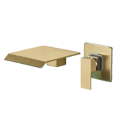 Verthara Wall Mounted Bathroom Faucet with Waterfall Outlet – Cold and Hot Mixer Basin Tap in Polished Chrome Brushed Gold Set