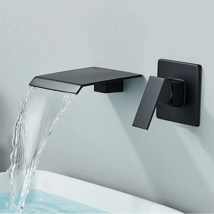 Verthara Wall Mounted Bathroom Faucet with Waterfall Outlet – Cold and Hot Mixer Basin Tap in Polished Chrome