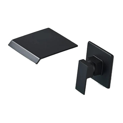 Verthara Wall Mounted Bathroom Faucet with Waterfall Outlet – Cold and Hot Mixer Basin Tap in Polished Chrome Matte Black Set