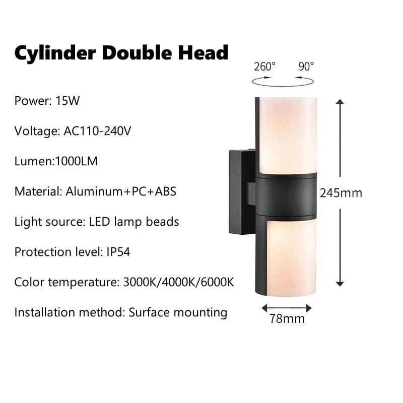 Verthara Waterproof Outdoor Wall Lamp – Adjustable Angle LED Exterior Wall Light in Black Aluminum for Garden and Pathway Lighting