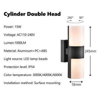 Verthara Waterproof Outdoor Wall Lamp – Adjustable Angle LED Exterior Wall Light in Black Aluminum for Garden and Pathway Lighting