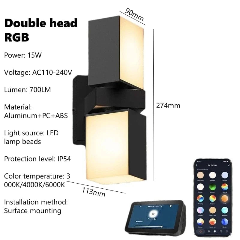 Verthara Waterproof Outdoor Wall Lamp – Adjustable Angle LED Exterior Wall Light in Black Aluminum for Garden and Pathway Lighting