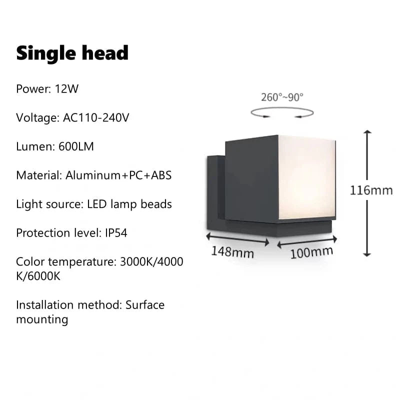 Verthara Waterproof Outdoor Wall Lamp – Adjustable Angle LED Exterior Wall Light in Black Aluminum for Garden and Pathway Lighting