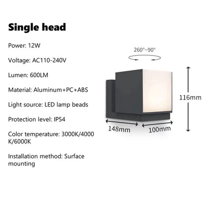 Verthara Waterproof Outdoor Wall Lamp – Adjustable Angle LED Exterior Wall Light in Black Aluminum for Garden and Pathway Lighting