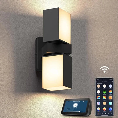 Verthara Waterproof Outdoor Wall Lamp – Adjustable Angle LED Exterior Wall Light in Black Aluminum for Garden and Pathway Lighting Double Head RGB