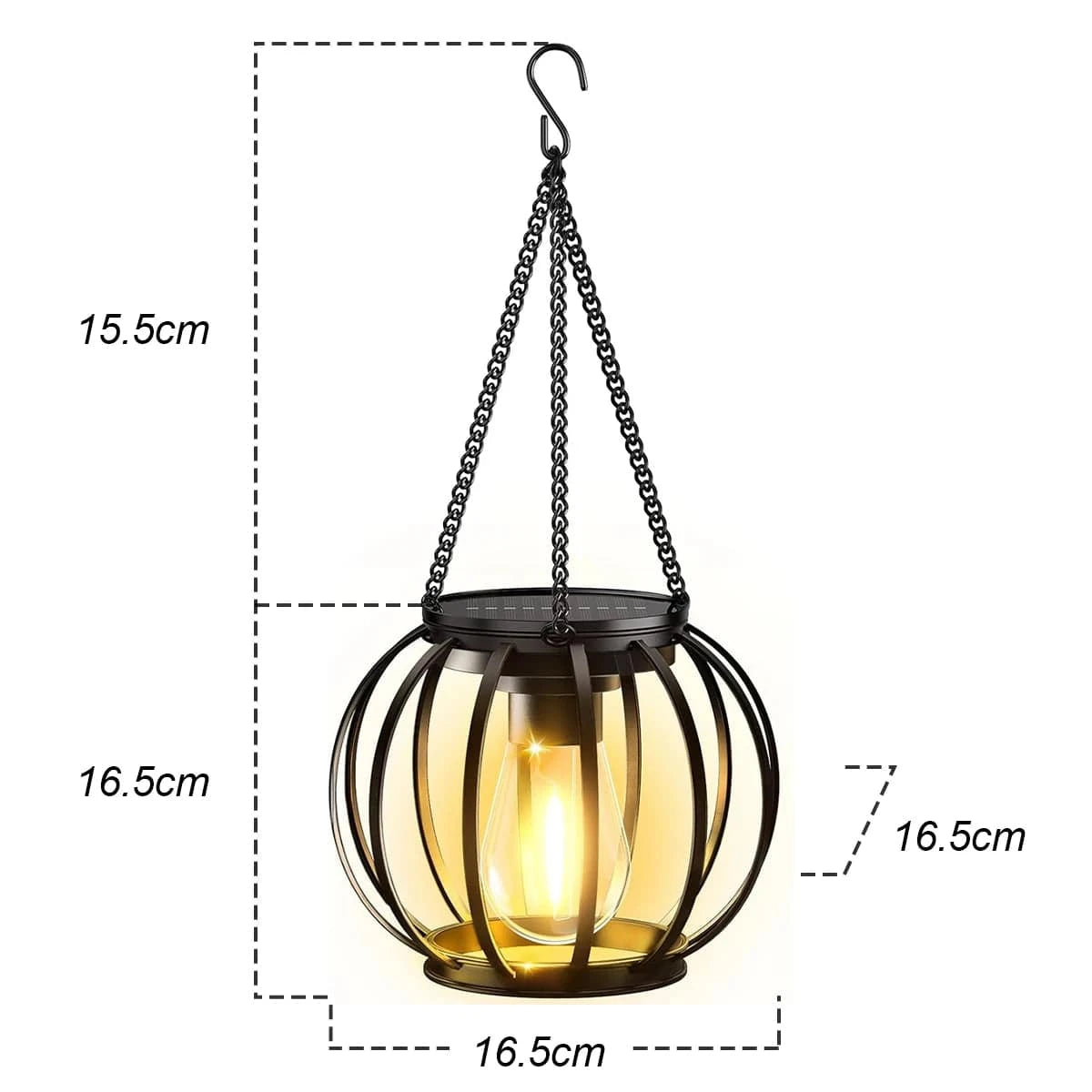 Verthara Waterproof Solar Lantern with Daylight Sensor – Hanging Outdoor Solar Lights for Garden, 3000K Warm White Iron Art Decor