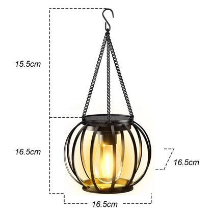Verthara Waterproof Solar Lantern with Daylight Sensor – Hanging Outdoor Solar Lights for Garden, 3000K Warm White Iron Art Decor