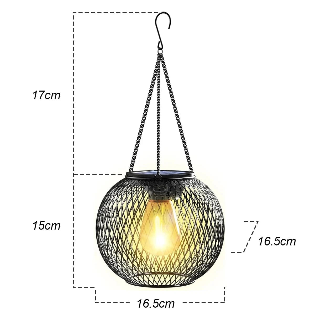 Verthara Waterproof Solar Lantern with Daylight Sensor – Hanging Outdoor Solar Lights for Garden, 3000K Warm White Iron Art Decor