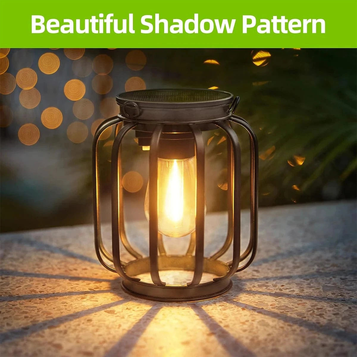 Verthara Waterproof Solar Lantern with Daylight Sensor – Hanging Outdoor Solar Lights for Garden, 3000K Warm White Iron Art Decor