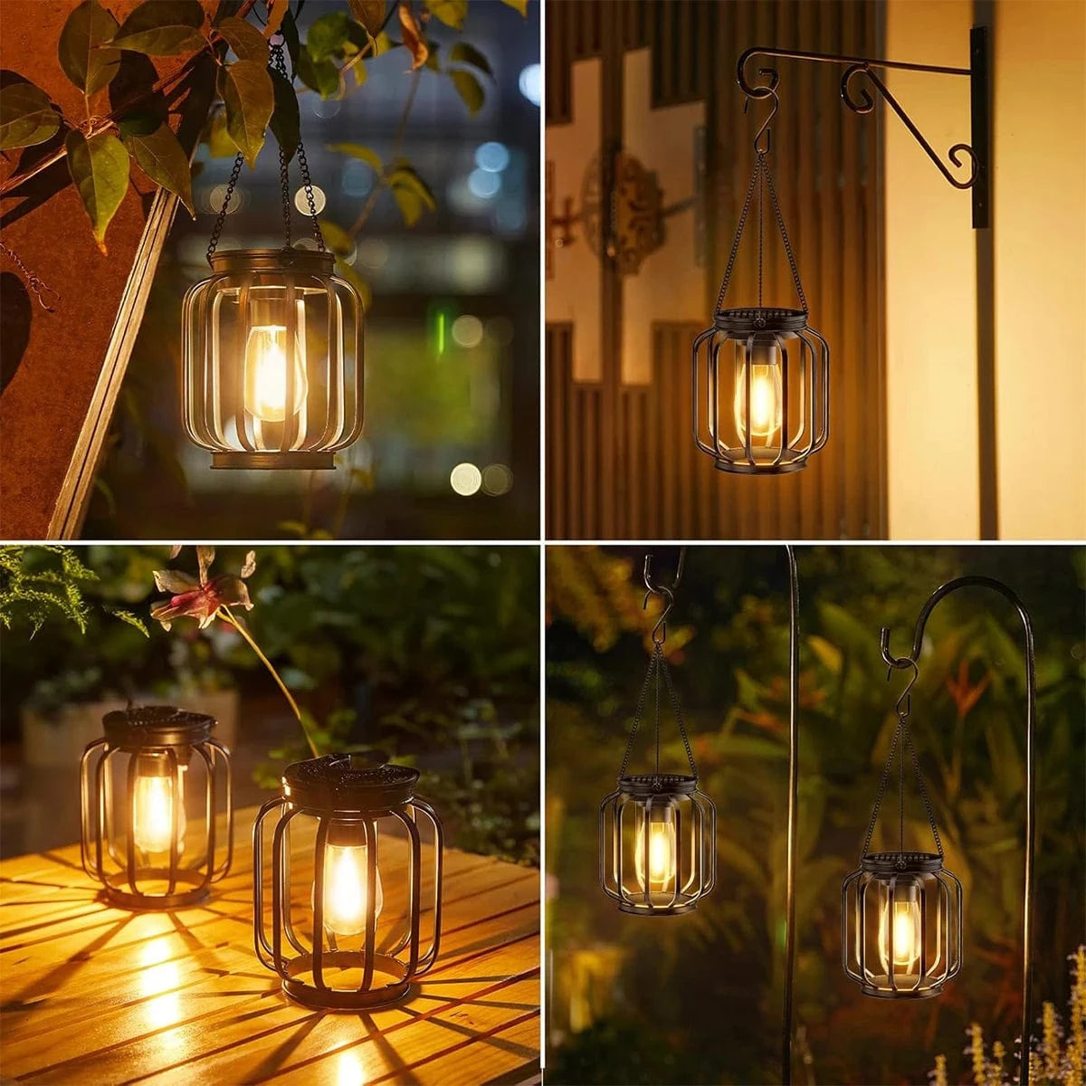 Verthara Waterproof Solar Lantern with Daylight Sensor – Hanging Outdoor Solar Lights for Garden, 3000K Warm White Iron Art Decor