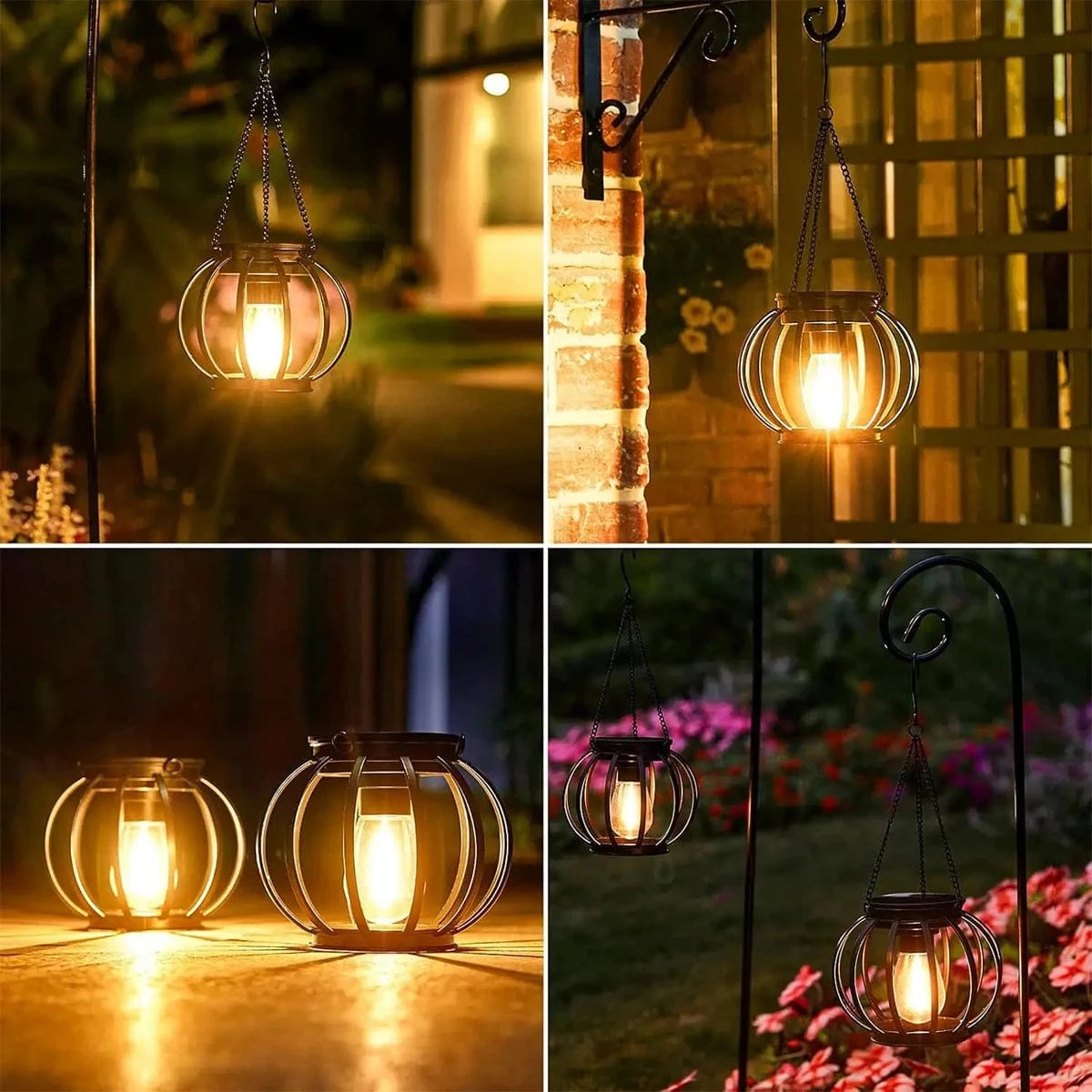 Verthara Waterproof Solar Lantern with Daylight Sensor – Hanging Outdoor Solar Lights for Garden, 3000K Warm White Iron Art Decor