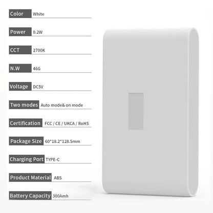 Verthara Wireless LED Motion Sensor Night Light With Magnetic Mount – Rechargeable - Warm White - Indoor Use - Long Battery Life - Smart Control Flat induction